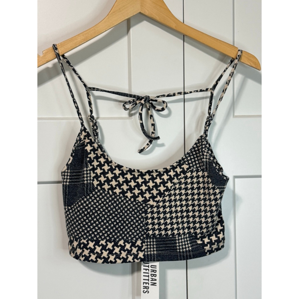 Women's Urban Outfitters Houndstooth Plaid Crop Top L Black Beige NWT size Large
